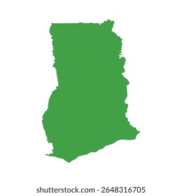 Simple solid green outline map showing Ghana's shape without labels or borders.