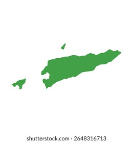 Simple solid green outline map showing East Timor's shape without labels or borders.
