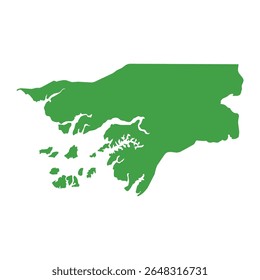 Simple solid green outline map showing Guinea-Bissau's shape without labels or borders.