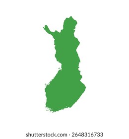 Mapa de contorno verde sólido simples mostrando a forma da Finlândia sem rótulos ou bordas.