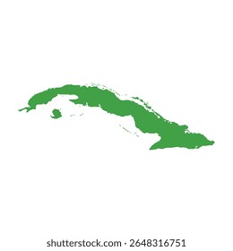 Mapa de contorno verde simples mostrando a forma de Cuba sem rótulos ou bordas.