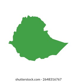 Mapa de contorno verde simples mostrando a forma da Etiópia sem rótulos ou bordas.