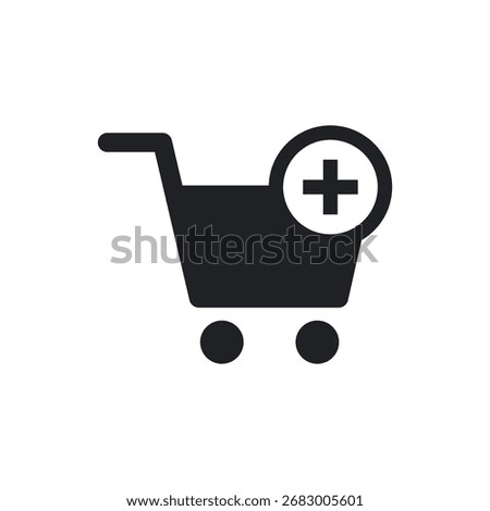 Simple solid icon for adding a new product to the purchase cart.