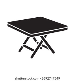 A simple, solid icon representing a folding table. This graphic is presented in isolation on a clean white background.