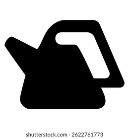 A simple solid of a watering can with a handle and spout, suitable for gardening related designs or icons for web use.