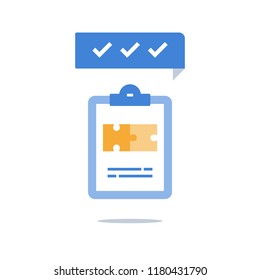 Simple solution, puzzle pieces, jigsaw together, compromise concept, mutual agreement, task management, improvement training, vector icon, flat design illustration