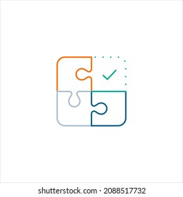 Soluciones simples, compatibilidad, ensamblar piezas de rompecabezas, resolución de problemas logotipo línea de iconos estilo de diseño gráfico vector