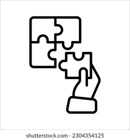 Simple solutions concept, compatibility line icon, assemble puzzle pieces, solving problem. vector illustration on white background