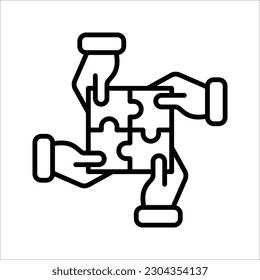 Simple solutions concept, compatibility line icon, assemble puzzle pieces, solving problem. vector illustration on white background