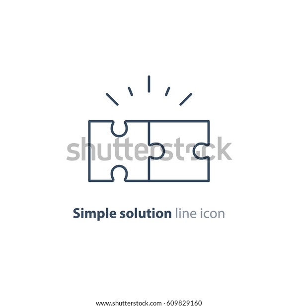 Simple solutions concept, compatibility\
line icon, assemble puzzle pieces, solving\
problem