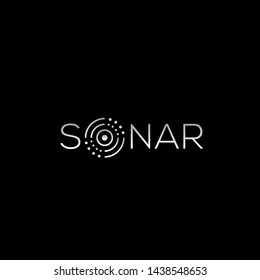 Simple sonar logotype with radar illustration on letter O