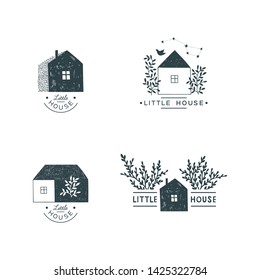 Simple 
soulful hand drawn illustrations of houses. Set of doodle logos.