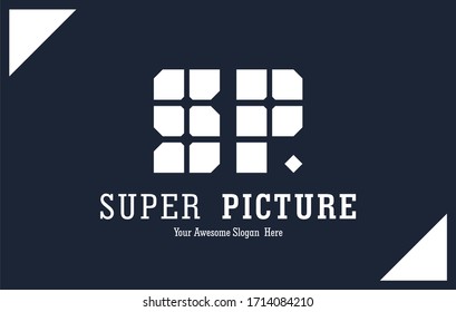 diseño de logotipo SP simple, logotipo S y P con fondo blanco cuadrado y oscuro