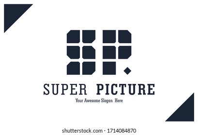 einfaches SP-Logo-Design, S- und P-Logo mit dunklem, quadratischem und weißem Hintergrund