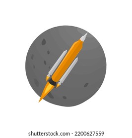 Simple space rocket illustration with moon background 