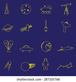 simple space yellow outline icons set eps10