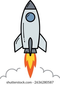 Simple Spacecraft with Red and Yellow Flames