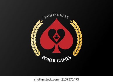 Simple Spade Ace with Laurel Leaf for Game Poker Casino Logo Design Vector