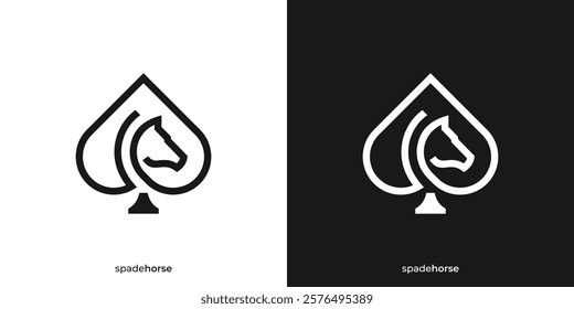 Simple Spade Horse Logo. Ace Spade and Horse Graphic Icons. Ace Horse Logo Design Template.