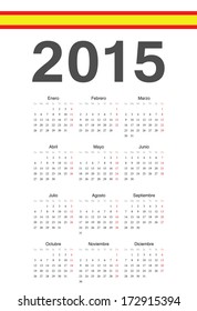Simple spanish 2015 year vector calendar. Week starts from Mondays.