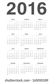 Simple spanish 2016 year vector calendar