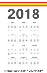 Simple Spanish 2018 year vector calendar. Week starts from Monday.