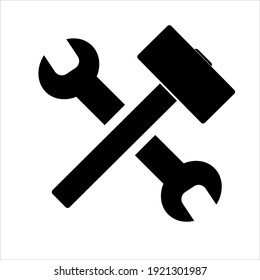 Simple spanner and hammer isolated on white background Icon for apps and websites