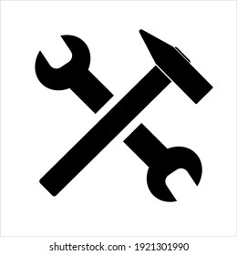 Simple spanner and hammer isolated on white background Icon for apps and websites