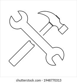 Simple spanner and hammer isolated on white background Icon for apps and websites