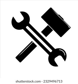 Simple spanner and hammer isolated on white background Icon for apps and websites