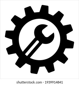 Sencillo spanner sobre el engranaje aislado sobre fondo blanco. Icono para aplicaciones y sitios web