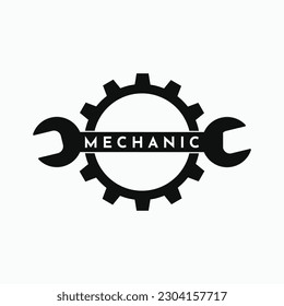 Simple Spanner Wrench Gear Logo, Engineering Mechanical Tools Design Vector, Automotive Garage Concept