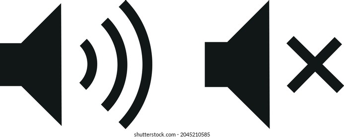 Simple speaker on and muted volume icons, vector illustration