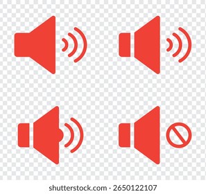 Ícones de volume de alto-falante simples com ondas de som, ilustração vetorial