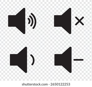 Ícones de volume de alto-falante simples com ondas de som, ilustração vetorial