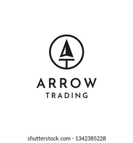 Simple spear Arrow Arrowhead symbol with initial A T logo design