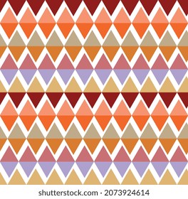 A simple, spectacular ornament of multi-colored stripes consisting of triangles. African ethnic motives. Seamless print for fabric, wallpaper, wrapping paper. Geometric pattern.