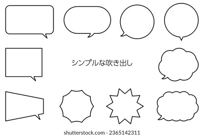 Simple speech bubble set, black and white line drawings - Translation: Simple speech balloon