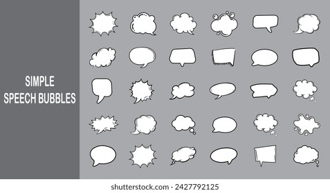 Burbujas de habla simples. Pegatinas burbujas de habla en blanco y negro.