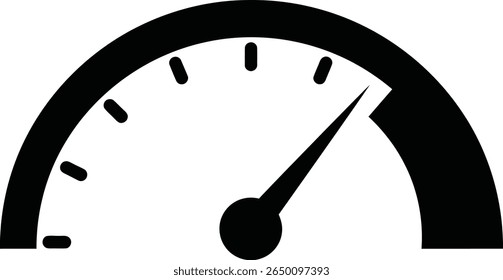 A simple speedometer indicates a moderate speed on a white background.