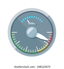 Simple speedometer without numbers with dark scale, flat style illustration
