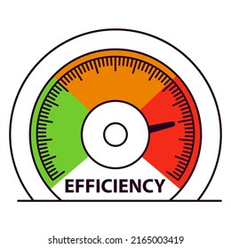 Velocímetro simple.Medidor de nivel de productividad.Icono de eficiencia energética.Aislado sobre fondo blanco. Ilustración del vector de contorno.