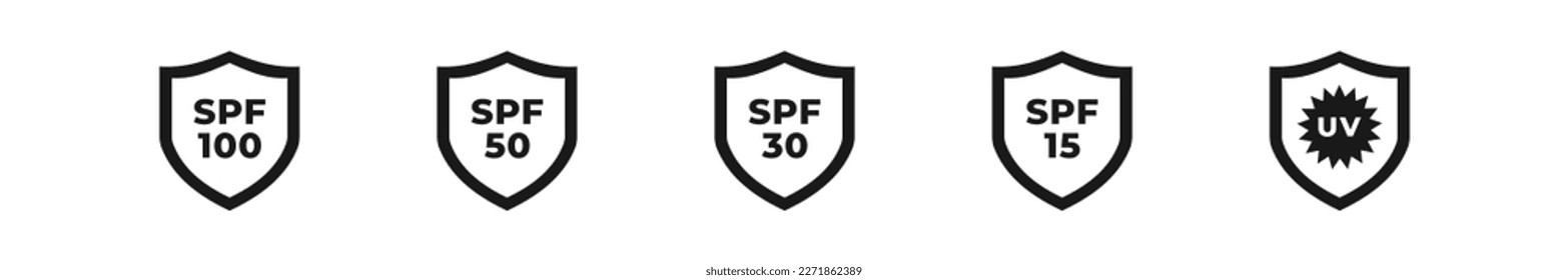 Simple SPF 15 icon vector or SPF 30 icon vector isolated in flat style. Best SPF icon vector. SPF Isolated 15 30 50 icon vector for skincare product design element. UV Protection Icons Isolated.