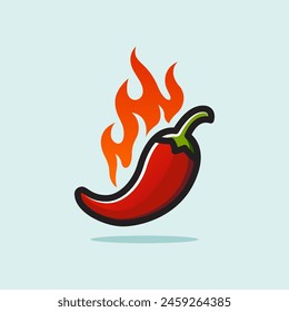 Simple Spicy Chili Pepper on Fire Cartoon Bold Illustration