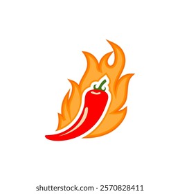 Simple Spicy Chili Pepper on Fire Cartoon Bold Illustration