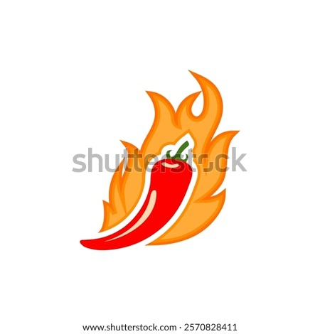 Simple Spicy Chili Pepper on Fire Cartoon Bold Illustration