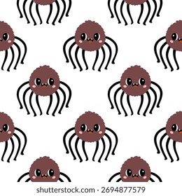 Patrón inconsútil dibujado a mano de la araña simple de Halloween en el fondo blanco. Diseño de repetición de ilustración de Fondo de pantalla de Vector para impresión de tela, pegatina, cubierta, envoltura.