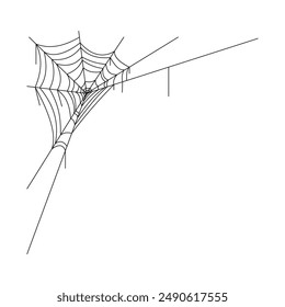 simple spider web black outline corner design vector illustration isolated white background