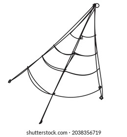 A simple spider web drawn with one line on a white background. Vector illustration with a spider net for catching flies. Design element for Halloween cards and invitations. Editable stroke.