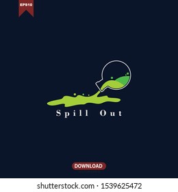 Simple spill out liquid with lab glass concept logo icon vector design